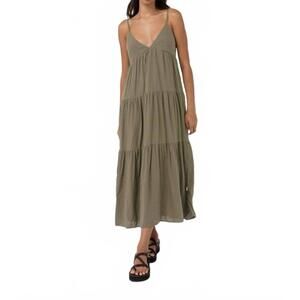 NEW RHYTHM. classic tiered midi dress in olive